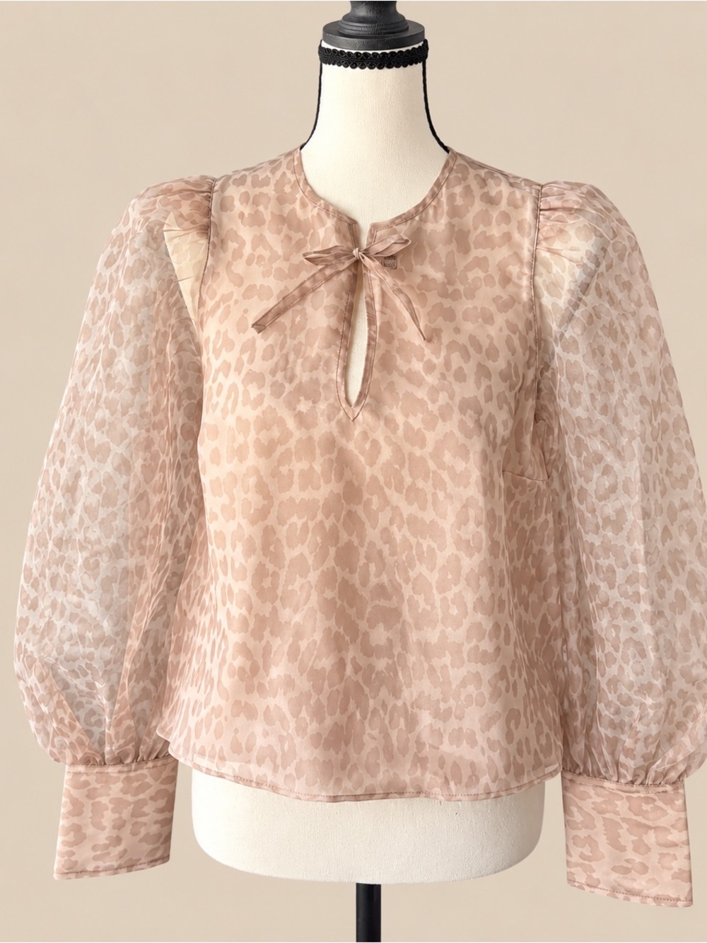 Coquette Animal Print Sheer Poof Blouse Rachel Zoe XS